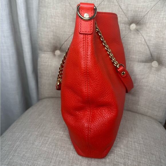 Michael Kors Red Leather Gold Chain Handbag /tote OS - Picture 3 of 8
